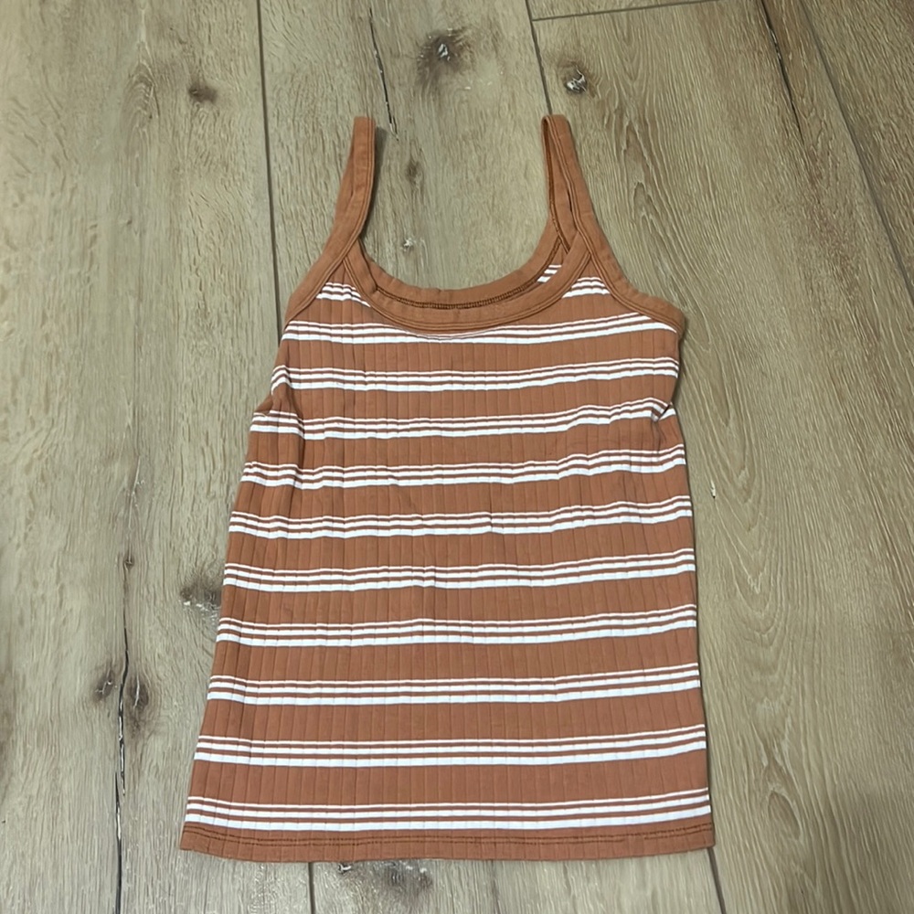 Aerie Ribbed Tank Top - Tan and White Stripes - Size S
